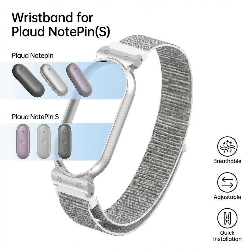 Wristband for Plaud NotePin(S), Metal Case and Breathable Nylon Band, Zinc-Alloy Case for Secure Fit Anti-Drop, 12mm Connector, Adjustable Wrist Strap, Fits 5.5 to 8.7 inch wrist, Seashell