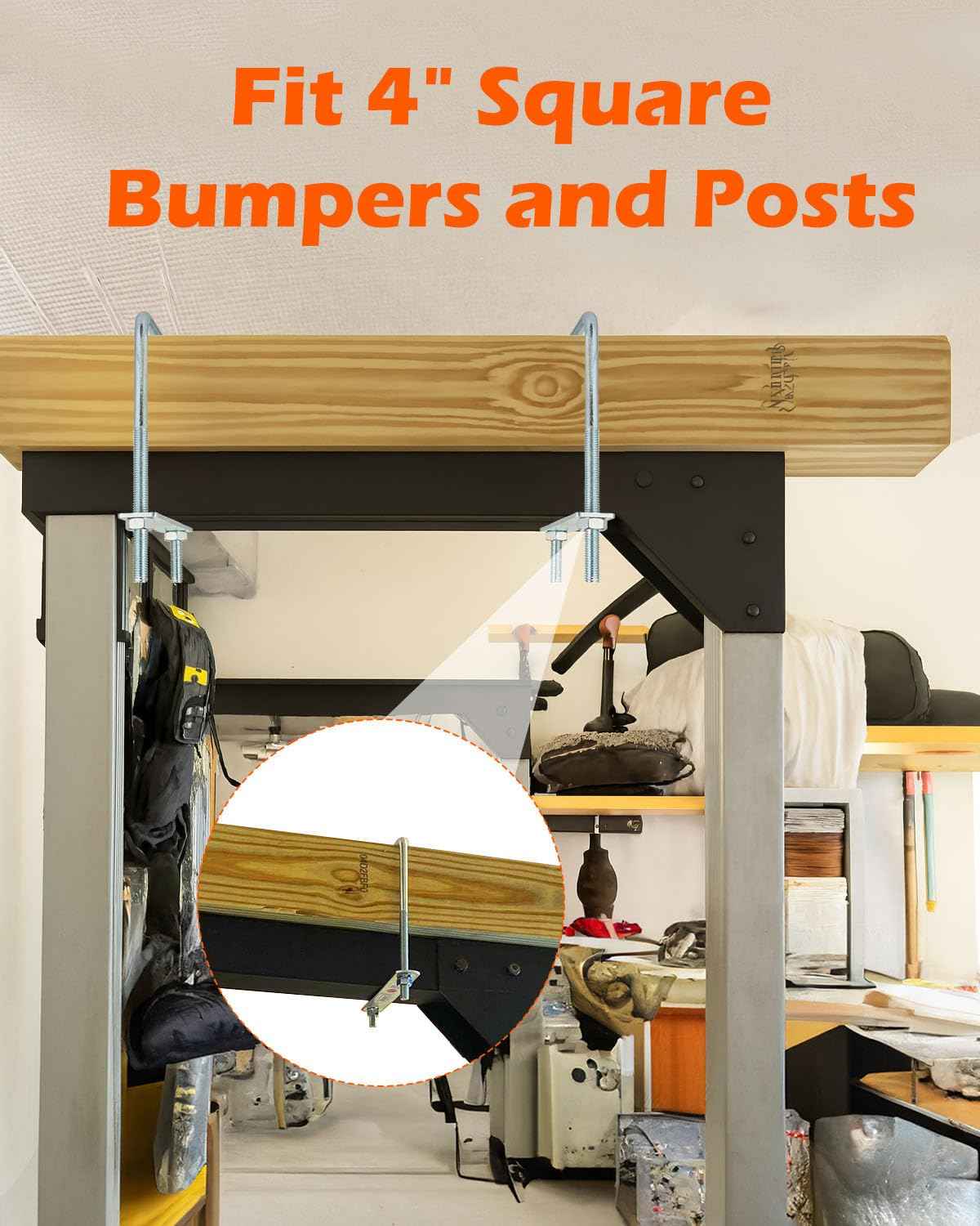 ZORUNNA Square U Bolts 4 inch Wide, 3/8" D x 4" W x 5" L Galvanized U-Bolts for Boat Trailer Tube, Rectangular Wood and Metal Objects (6 PCS)