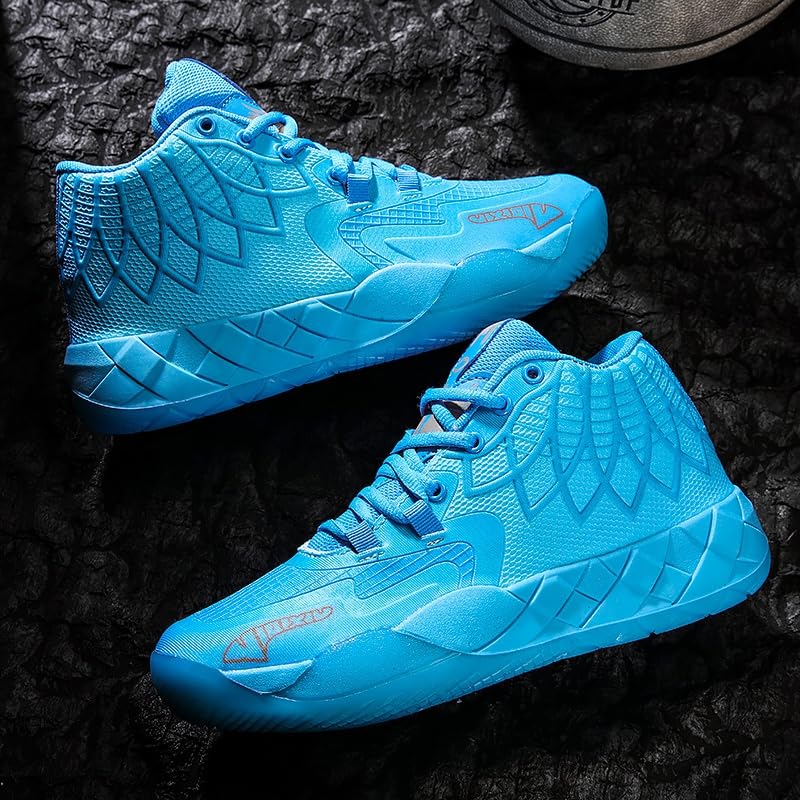 IGZBIBG Men's Blue Knitted Mesh Breathable Mid-Top Basketball Shoes Size 7