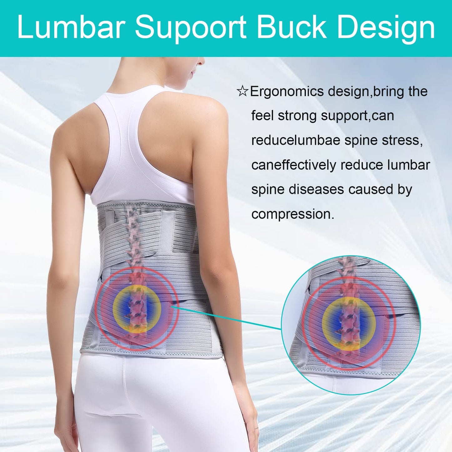 TANDCF Entire Back Brace, Lumbar Support Belt for Women & Men, Adjustable Waist Trainer Belt for Entire Back Pain Relief,Keeps Your Spine Straight and Safe (L)