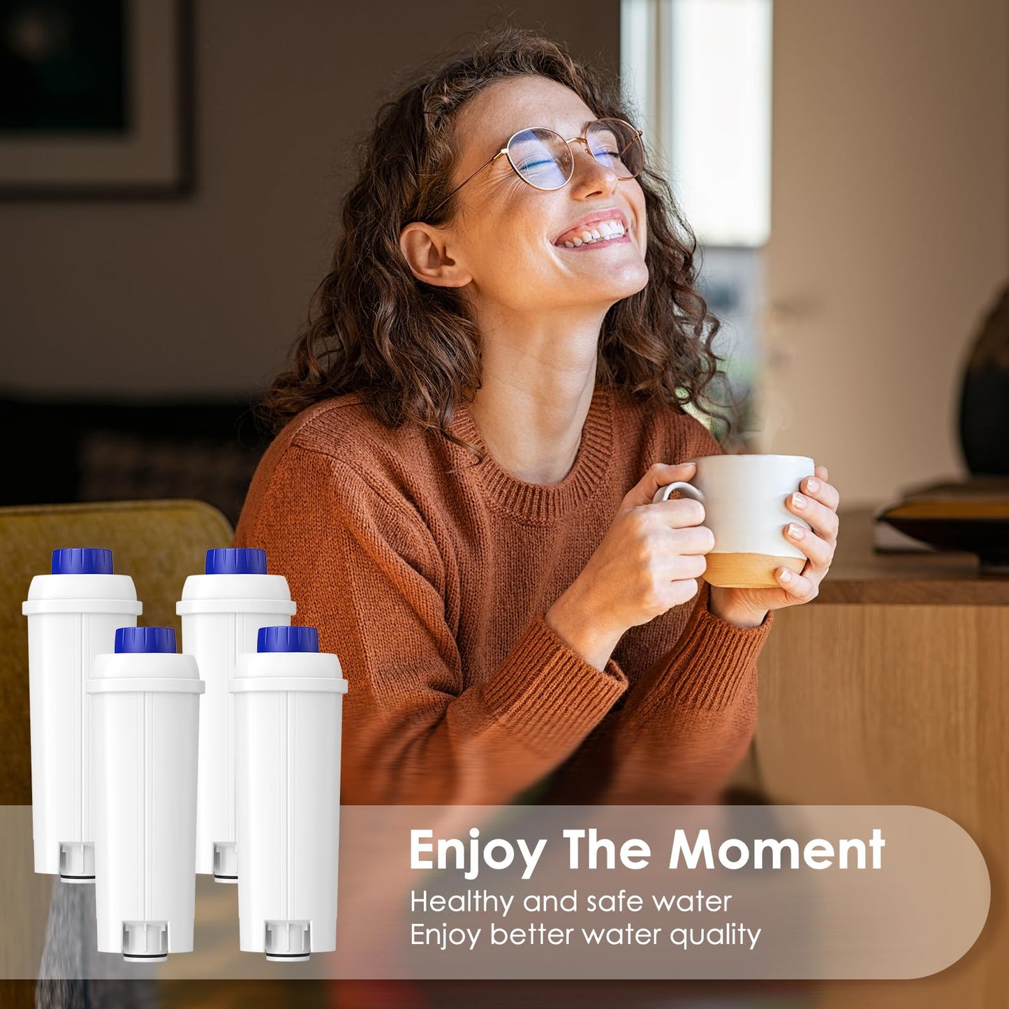 DLSC002 Water Filter Replacement Compatible With Delonghi Coffee Machine Filter Activated Carbon Softener For De'longhi Magnifica evo, Dinamica, Eletta, ECAM, ESAM, ETAM, Bco410/420, Ec680/800, 4 Pack