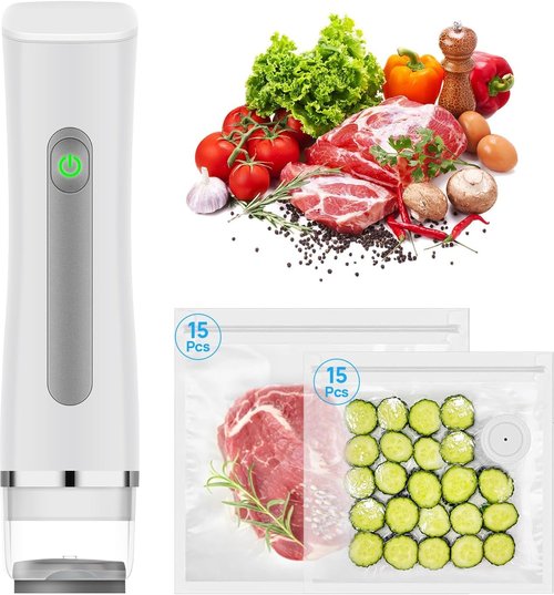 Compact Vacuum Sealer - Portable Cordless Handheld Food Preservation Machine | Includes 30 Reusable Bags