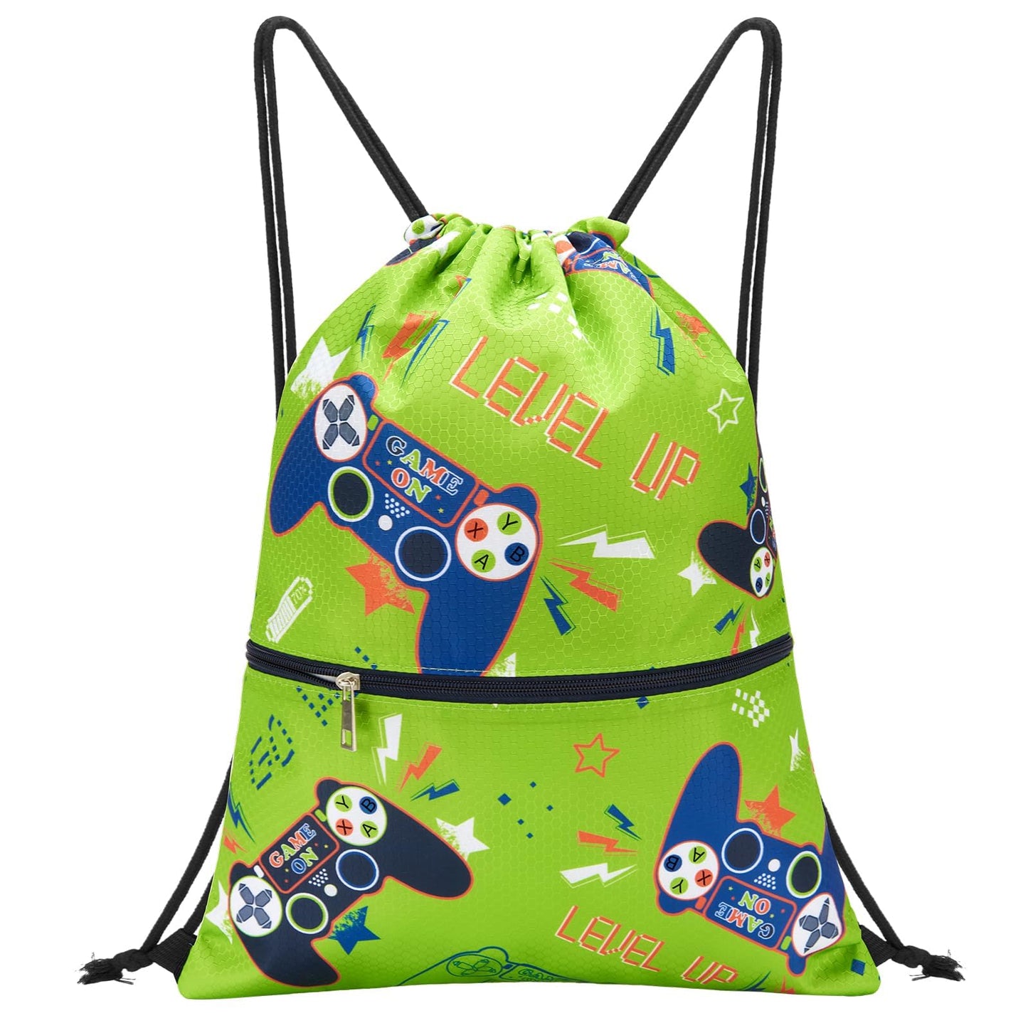 WAWSAM Game Kids Drawstring Backpack Waterproof, Gym Swim Bag Cinch Bag for Boys Kids Waterproof Beach Bag Draw String Bags, Back to School Birthday Gift with Zippered Pocket