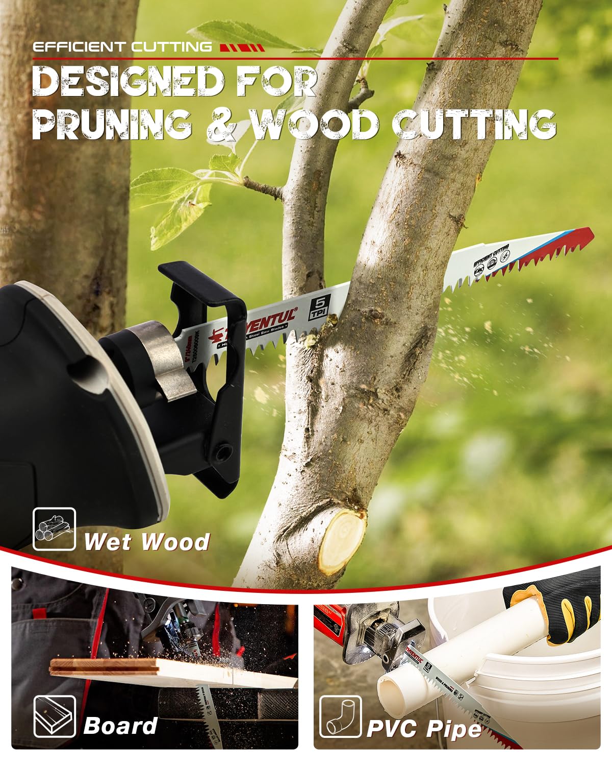 Wood Pruning Reciprocating Saw Blades,9 Inch Pruning Blades for Reciprocating Saw,Durable High Carbon Steel Reciprocal Saw Blades for Fast Tree Pruning & Wood Cutting (5 Pack/5TPI)