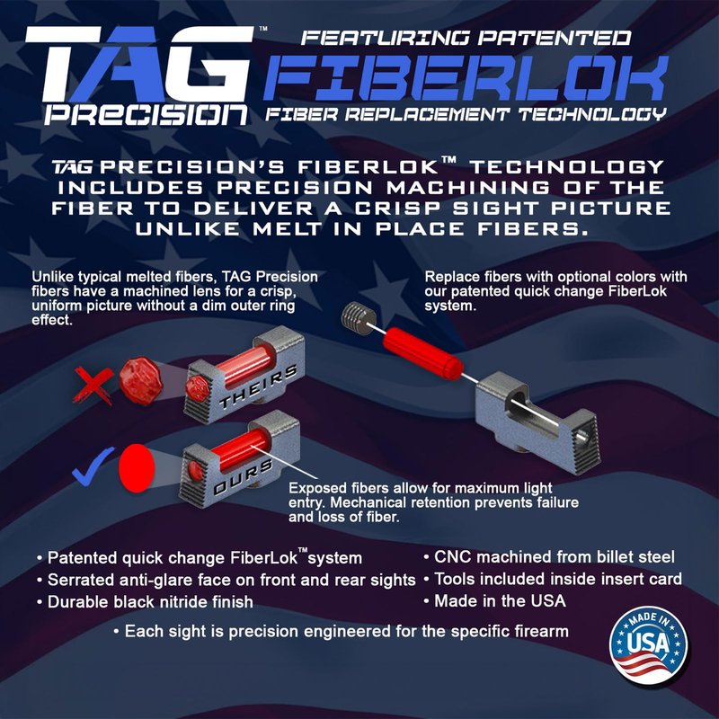 TAG PRECISION Tactical Gun Sights Compatible with Novak 1911 Government 9mm/.40 S&W (.270/.450) | Tactical CNC-Machined Steel Nitride Coated Front & Rear Handgun Sights | Full Fiber (TSF)