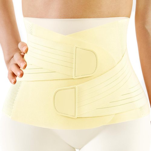 FREETOO Postpartum Belly Band - Soft Abdominal Binder with Back Support | Adjustable Compression, M, Cream