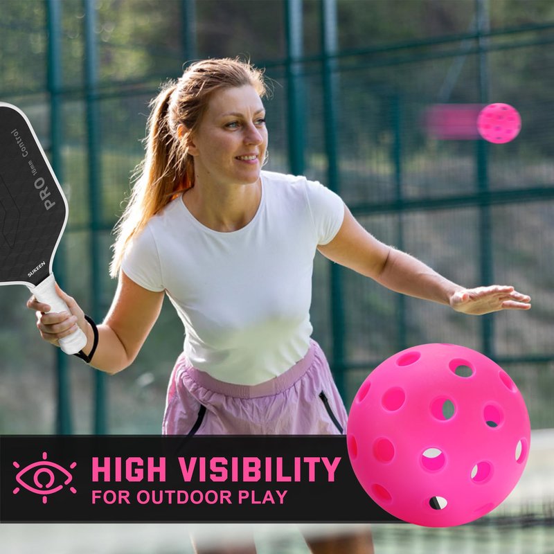Sukeen Outdoor Pickleball Balls with Mesh Bag, 40 Holes Pickleballs Outdoor, High Bounce Pickle Balls for All Style Pickleball Paddles, Perfect Balanced Pickle Ball Rose Red 12 Pack