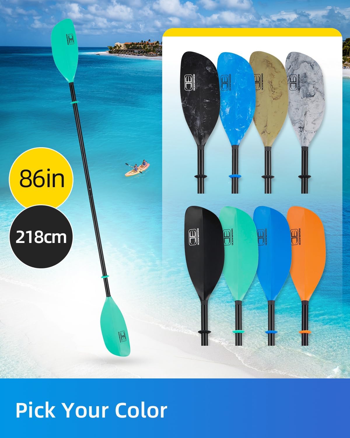 OCEANBROAD Kayak Paddle - 86in/218cm & 90.5in/230cm Floatable Alloy Shaft Oar for Kayaking & Canoeing