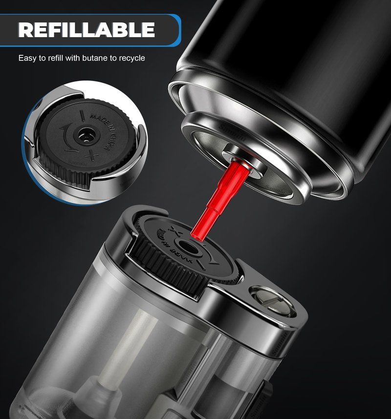 SAMNIU 2 Pack of Torch Lighter, Triple Jet Flames, Visible Gas Tank, Butane Gas Refillable, Windproof Pocket Lighters for Candle, Men’s Gift (Gas not Included)