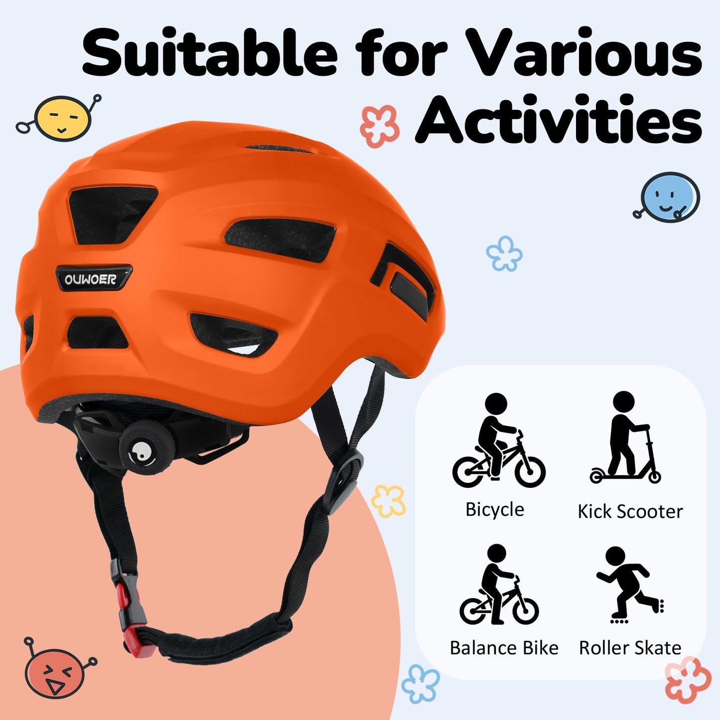 Toddler/Kids Bike Helmet, Adjustable and Multi-Sport, from Infant to Schoolchild, 2 Sizes (Orange)
