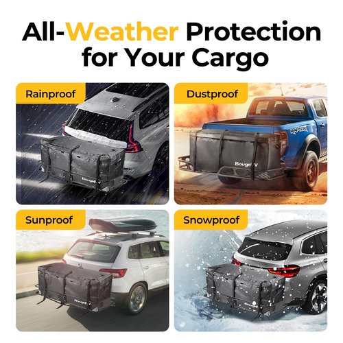 BougeRV Hitch Cargo Carrier Bag Waterproof/Rainproof for Car Truck SUV Vans Rear Mount Trays and Baskets 48'' L x 20'' W x 22'' H