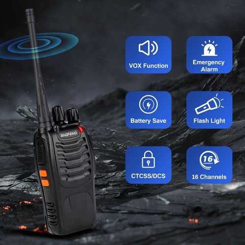 Baofeng Walkie Talkies 888S Rechargeable Long Range with Earpieces for Adults, 16 Channel Professional Radio Handheld Two Way Radios Li-ion Battery and Charger Included (10pack with 10earpiece)