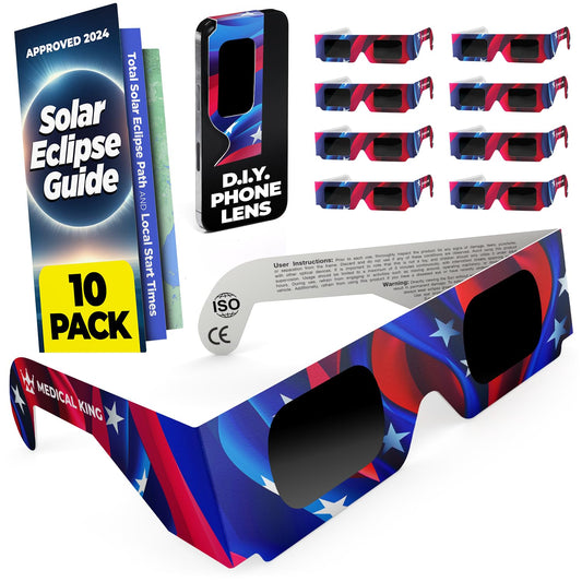 Medical king Solar Eclipse Glasses (10 pack) 2024 CE and ISO Certified Safe Shades for Direct Sun Viewing Approved 2024