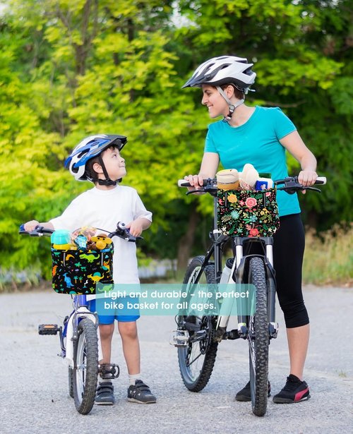 ANZOME Kids Bike Basket, Dinosaur Themed Bicycle Handlebar Bag with Waterproof Cover, Easy Mount Front Basket for Boys, Large Storage Space for Toys and Snacks, Fun Gift for Kids Bike or Scooter