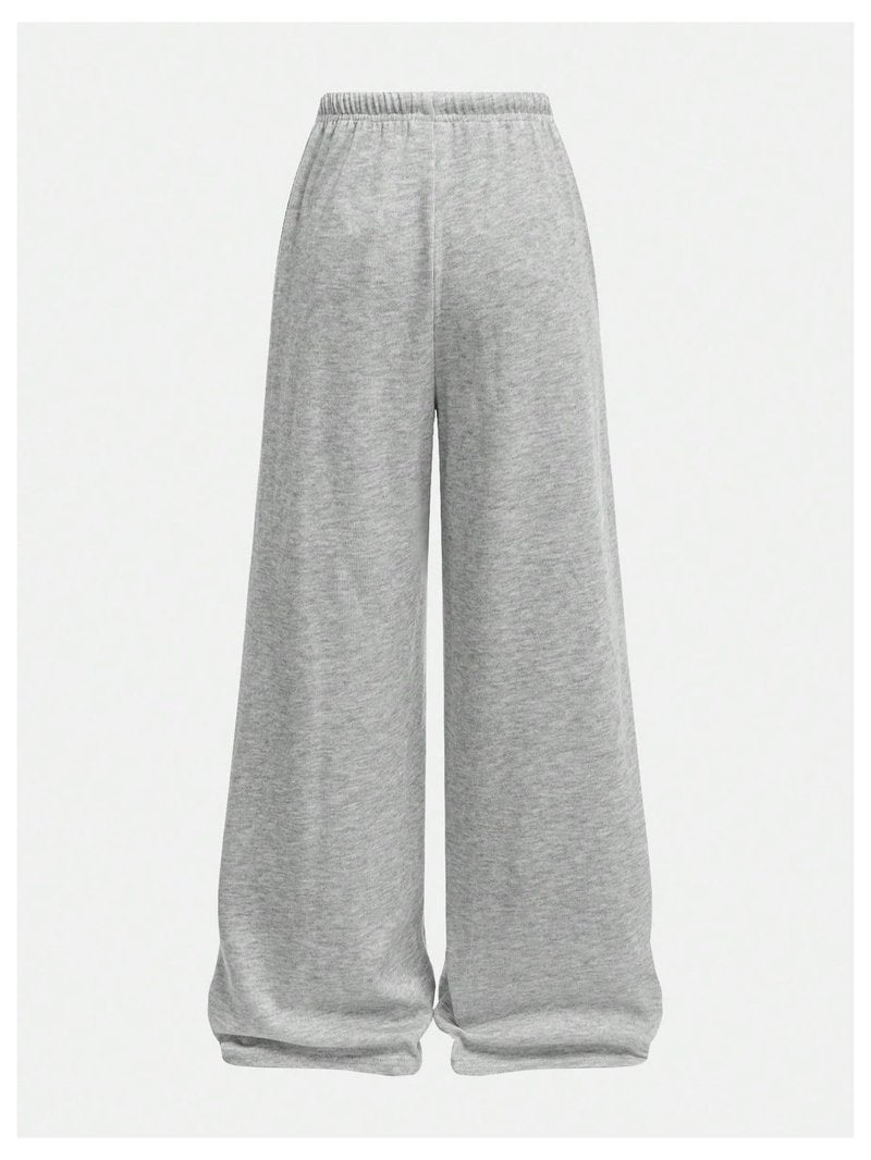 RoseSeek Girl's Wide Leg Baggy Sweatpants Sports Elastic Waist Long Track Pants Trousers with Pockets Light Grey 12Y