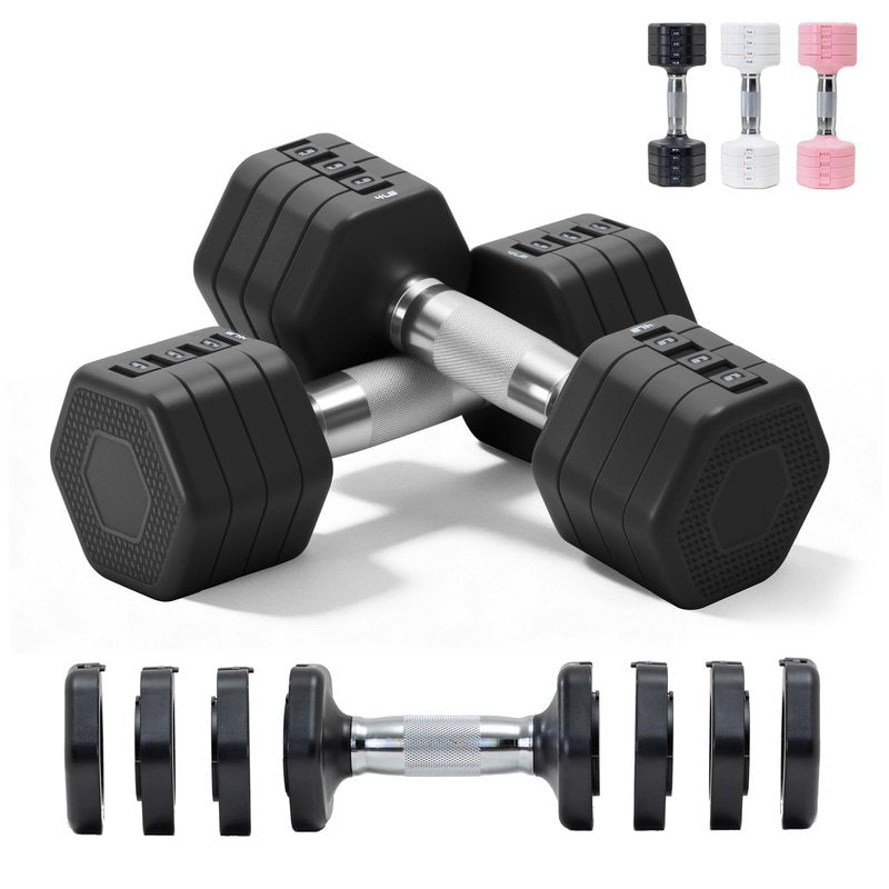 Adjustable Dumbbell Set of 2 Total 20 Lbs 4-in-1 Each 4lb 6lb 8lb 10lb 1s-Adjust Dual-Stable Free Weights for Women Men Home Gym Outdoor Workouts (black [20LBS Total])