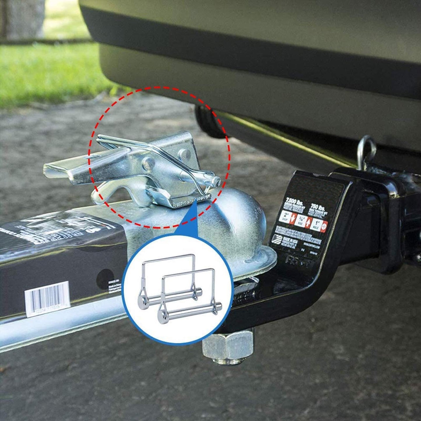 2 Pack 3/8x4inch Trailer Coupler Pin, Heavy Duty Hitch Pin Towing Hitch Accessories Safety Wire Lock Pin Clip for Towing, Secure PTO Shaft, Trailers, RVs, Boats, and Farm Equipment