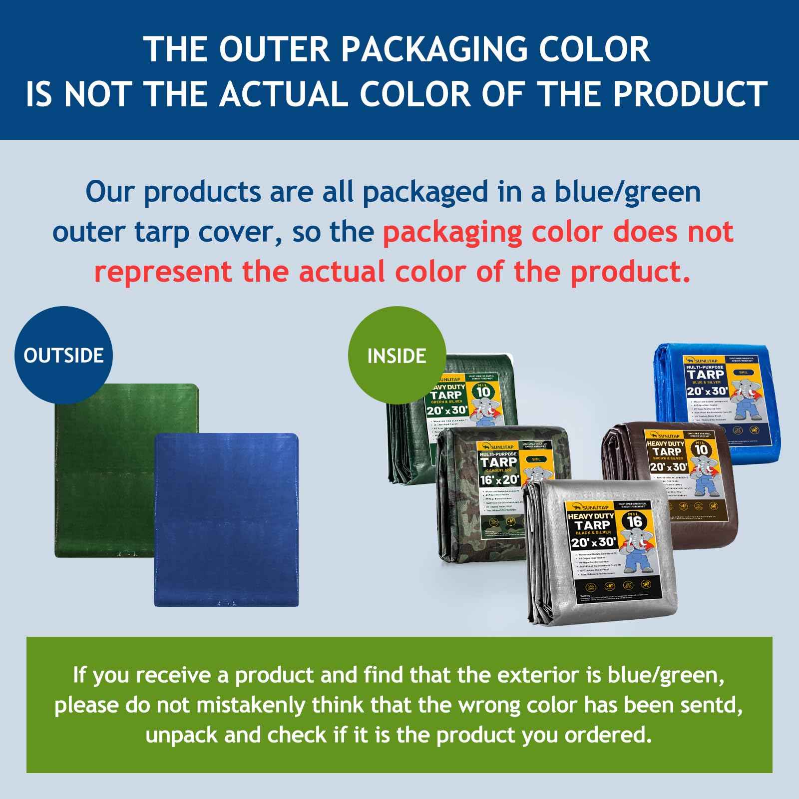 SUNLITAP 2 Pack 8' x 10' Waterproof Tarps, Finished Size Tarp Cover with Grommets Reinforced Edges, 5 MIL Multipurpose Light Duty Tarpaulin for Car, Camping, Boat, Roof, Protective Cover - Green