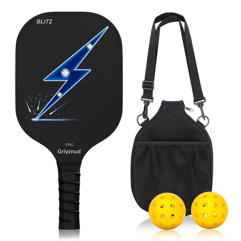 Griyznud Pickleball Paddles Set of 1 or 2, Fiberglass Rackets, Lightweight Pickle Ball Rackets, with Outdoor Bag, Indoor Balls, for Beginners, Family, Professional Equipment