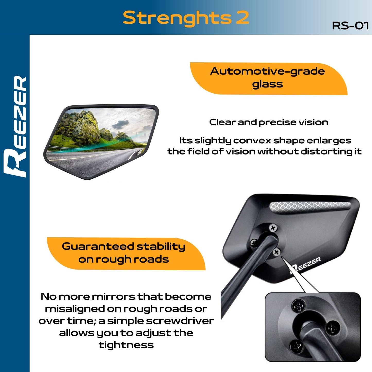 REEZER RS1 - Handlebar Bike mirror, 360° rotatable & foldable, large field of vision, Bicycle rearview mirrors, 0,86" to 1", Reflective - LEFT