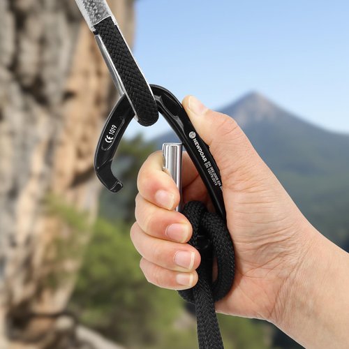 NewDoar Ultra-Light Aluminum Quickdraws Straight 2-Pack, Lightweight Rock Climbing Quickdraw Set with Keylock Nose for Alpine Climbing Gear for Professional Sport and Trad Rock-Black-2