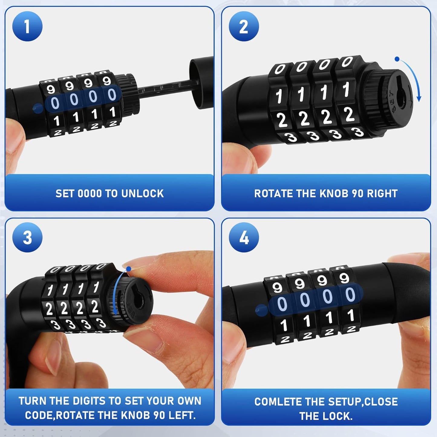 Skiennix Bike Cable Lock - 4-Digit Resettable Combination | 4ft Long, High Security Anti-Theft Design