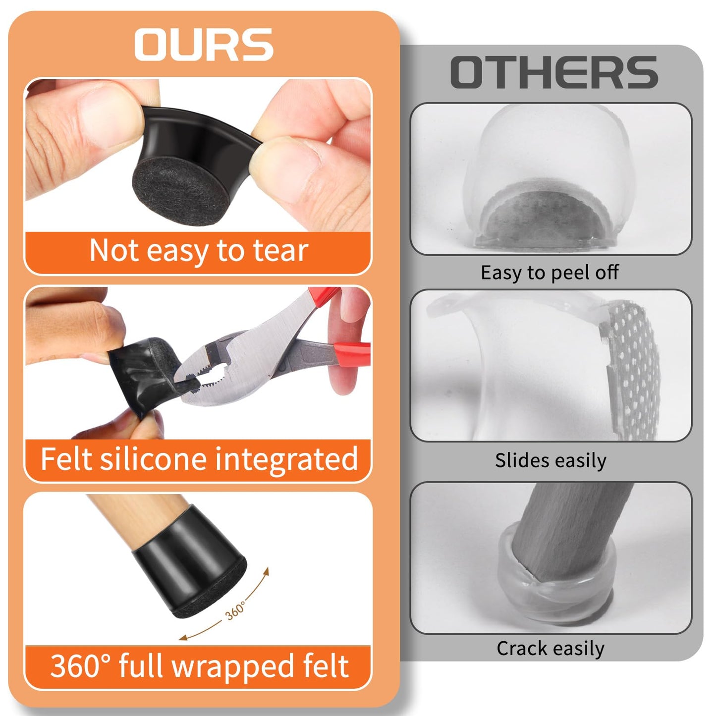 YTEACIUL Chair Leg Floor Protectors Extra Small 16 Pcs,Silicone Chair Leg Protectors for Hardwood Floors/Tiles,360°Wrapped Felt Bottom to Prevent Scratch and Reduce Noise, Round Black