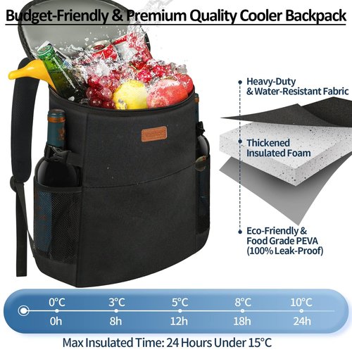 Camping Cooler Backpack 45 Cans, Soft Backpack Coolers Insulated Leak Proof Travel Cooler Bag Waterproof Lunch Picnic Beach Work Trip Thermal Bag Drink Beverage Beer Bag Cooler Black