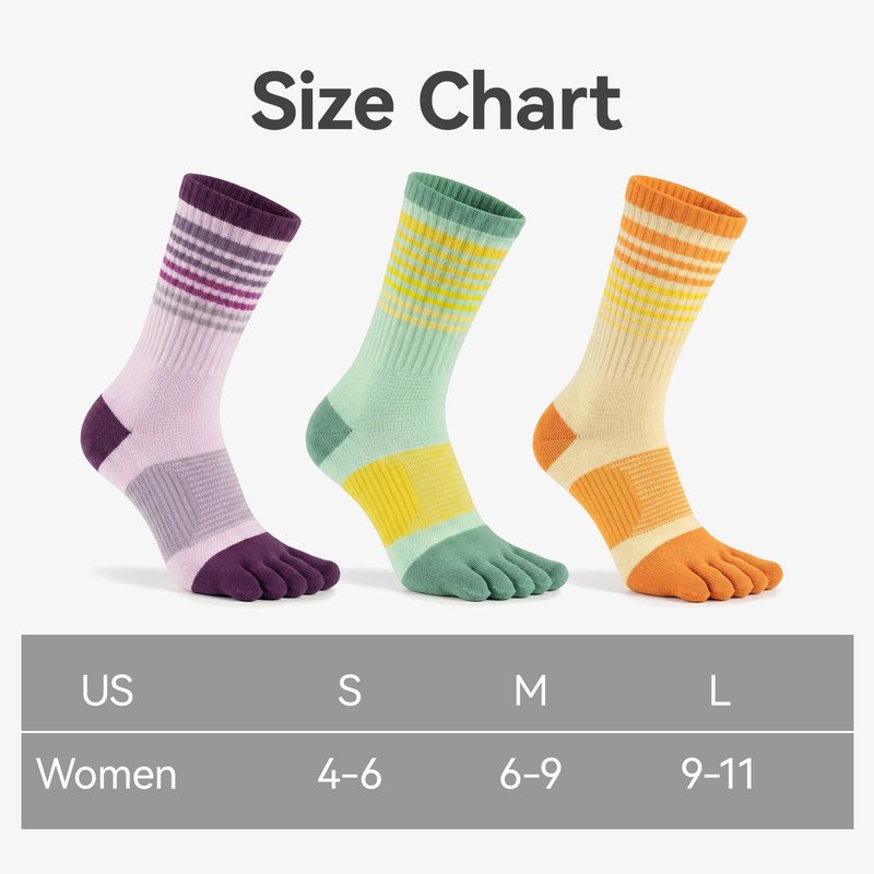 TikMox Crew Toe Sock, Ankle Sock for Women, Arch Support, Running Five-Toe Design, 3 pairs