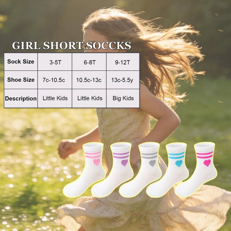 Bemeol Girls Crew Socks 10 Pairs Girl Casual Athletic Cotton Lightweight Stretch Crew Socks for Kids 4-6 6-8 8-10 Years Old(6-8 Years)