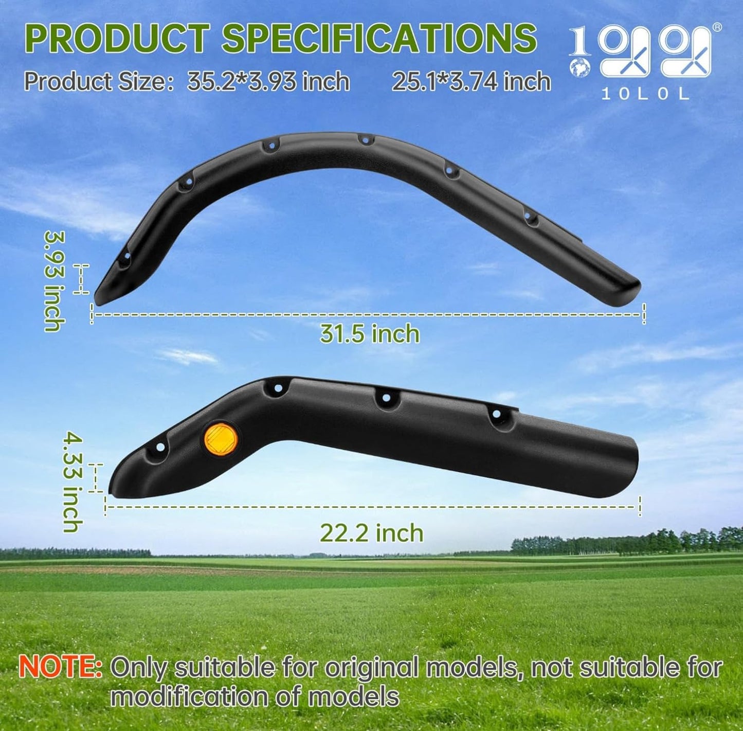 10L0L Upgraded Golf Cart Fender Flares for EZGO TXT 1998-2013 Gas/Electric (Not Fits 48V Electric), with Stainless Steel Screws, Set of 4(Only Fit Original Models)