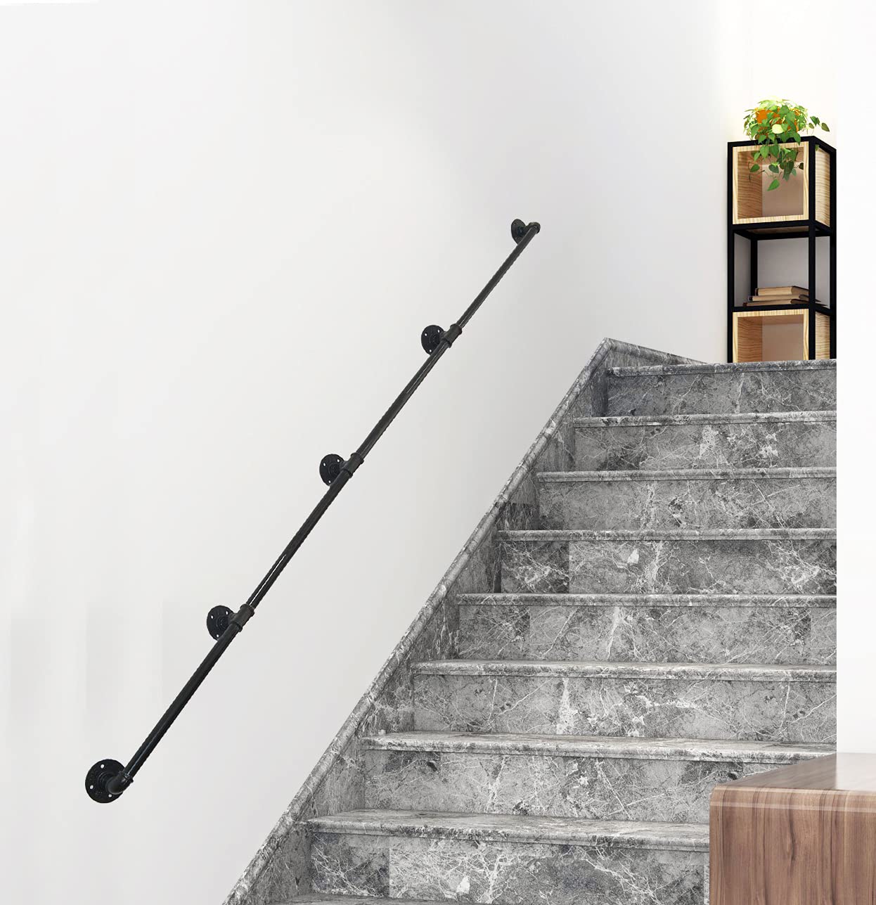 DIYHD 16FT Wall Mount Pipe Handrail for Stairs,Industrial Rustic Black Indoor Deck Hand Rail