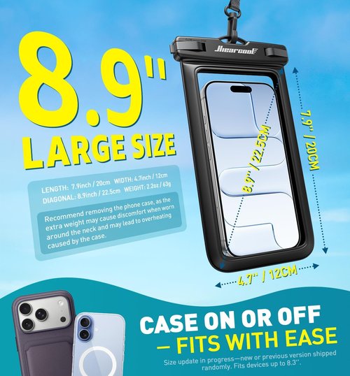 Hiearcool Waterproof Phone Pouch - IPX8 Waterproof Case for iPhone 17/16/15/14 Pro Max | Touch Screen & Lanyard Included, 2-Pack (Fits Up to 8.9”)