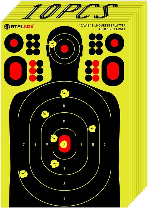 Atflbox Silhouette Splatter Targets - 12x18 Inch Adhesive Stickers in Bright Fluorescent Yellow | Ideal for Indoor & Outdoor Shooting