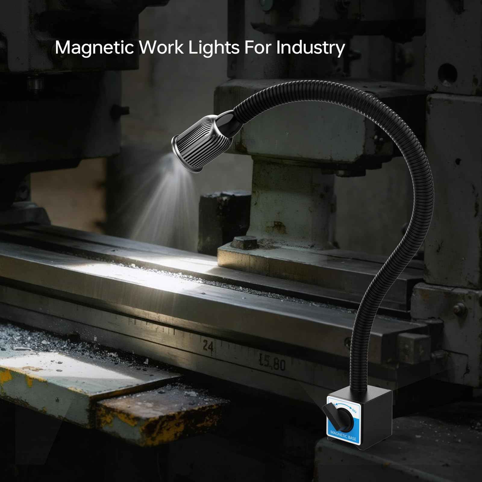 LED Magnetic Work Light, 1200lumens 20in Flexible Gooseneck Work Lamp with Strong Magnetic Base for Lathe Machines, Workbenches, 120V 12W