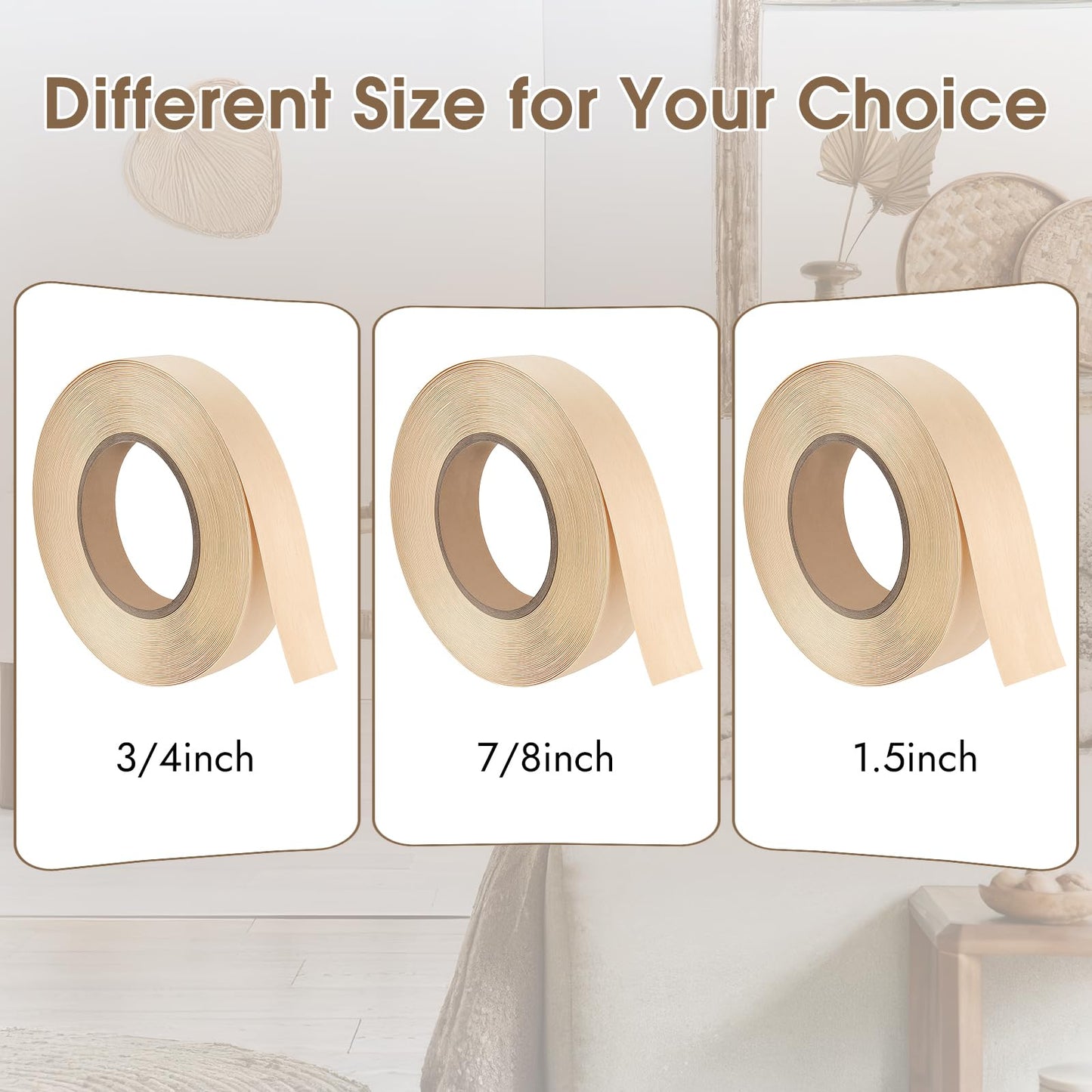 BEVTEE Birch Edge Banding, 7/8 Inch x 50 ft Wood Veneer Roll Pre-glued, Flexible Birch Iron-on Veneer Edge Band for Plywood & Furniture Edging, Natural Wood Color for DIY & Professional Projects