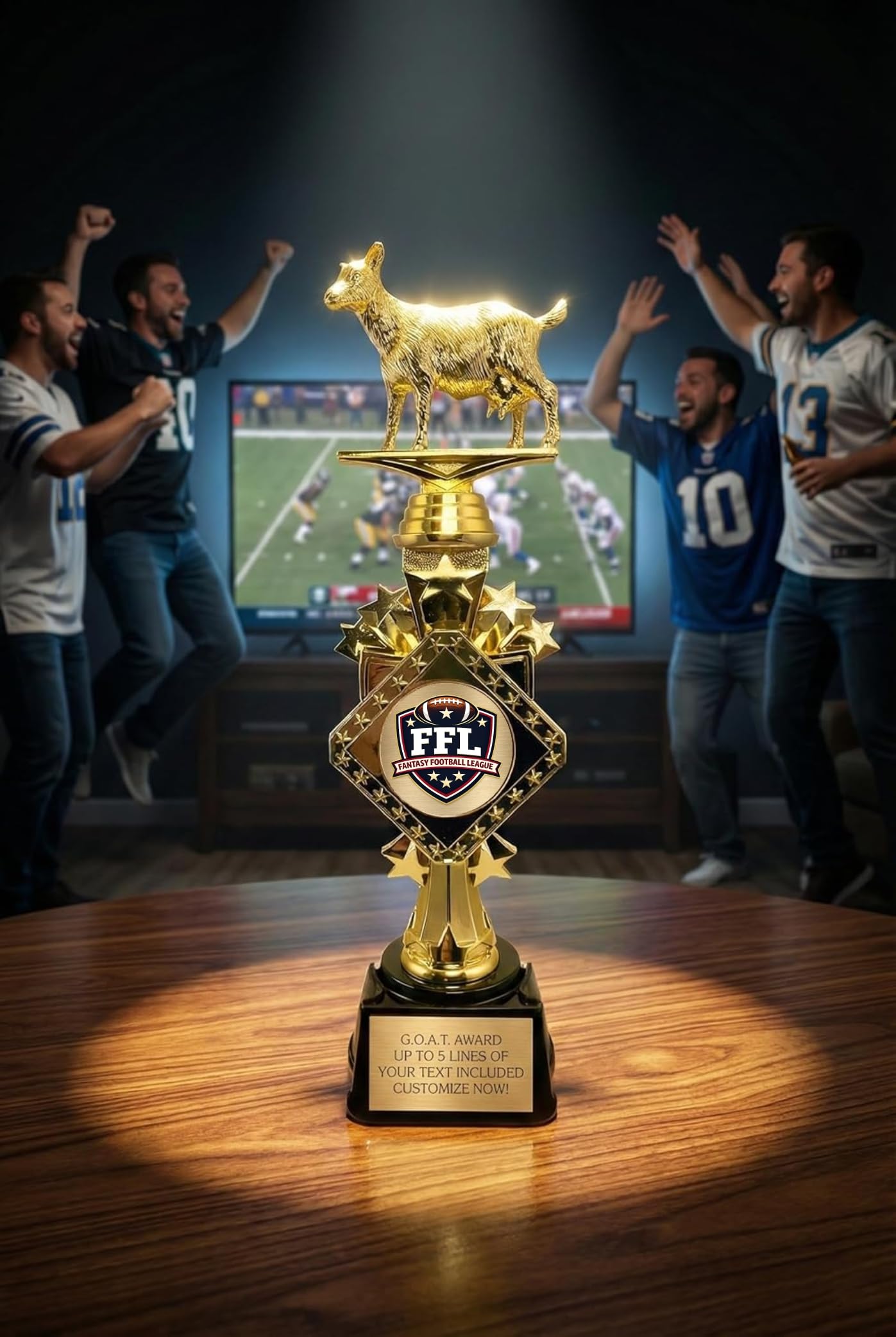 Customizable Fantasy Football Trophy, 13" Tall Gold Goat Trophy Award