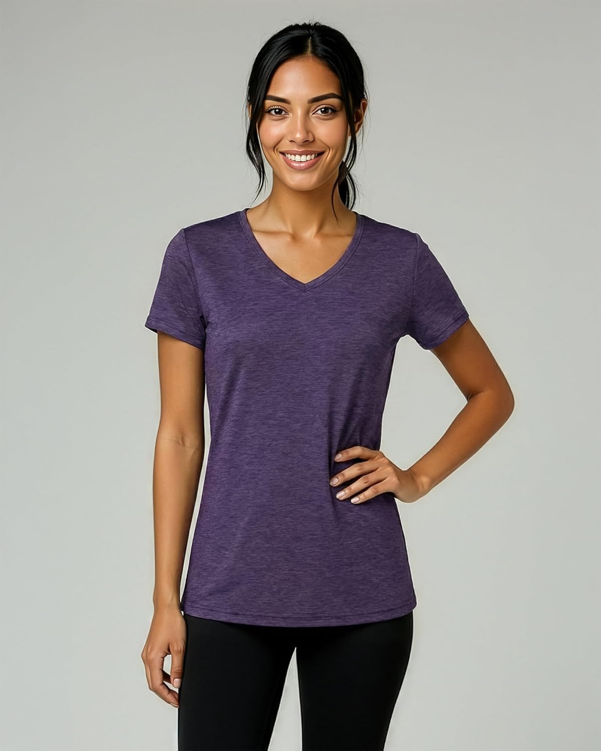 Real Essentials Women's Dry-Fit Short Sleeve V-Neck T-Shirt - 5 Pack Workout & Yoga Tops (Plus Size Available)