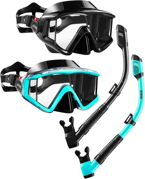 Aegend Snorkeling Gear - Panoramic Snorkel Mask with Top Dry Valve | Anti-Leak & Anti-Fog, Includes Mesh Bag