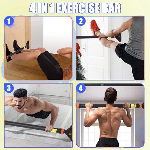Pull Up Bar for Doorway - Adjustable No Screws Chin Up Bar for Home Gym, 440 LBS Max Load, with Level Meter & Anti-Slip Design for Strength Training,Orange