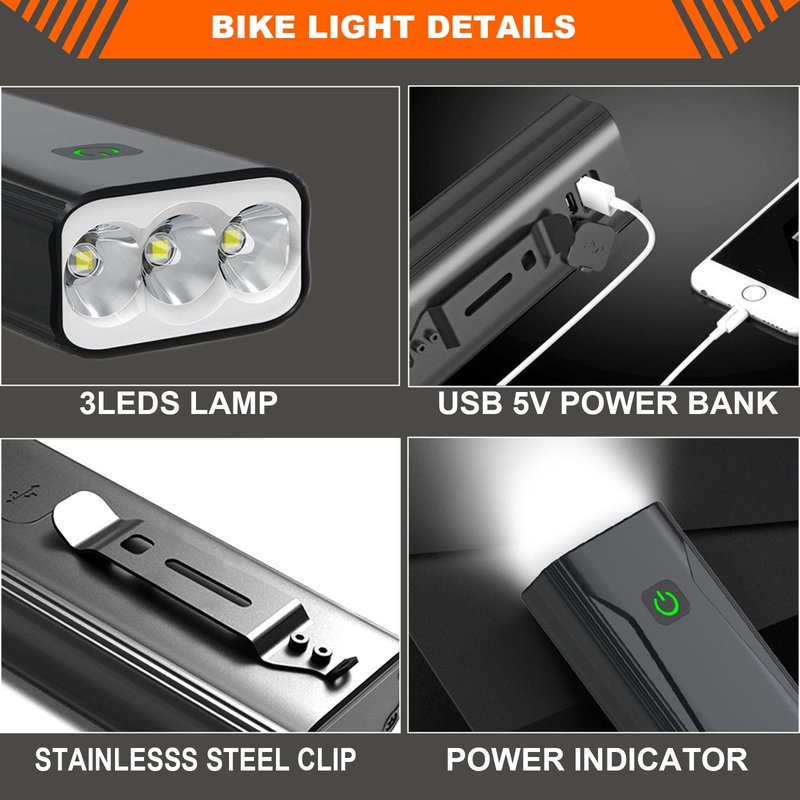 Bike Lights for Night Riding USB Bike Light Set, Bicycle Front Headlight and Back Taillight, 3/5 Light Modes,for Road Cycling
