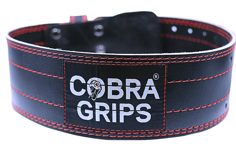 Weight Power Lifting Belt 4” Wide Cobra Grips Premium Genuine Leather Belt for Men & Women Adjustable Weightlifting Back Support (RED, Small 27"-35")