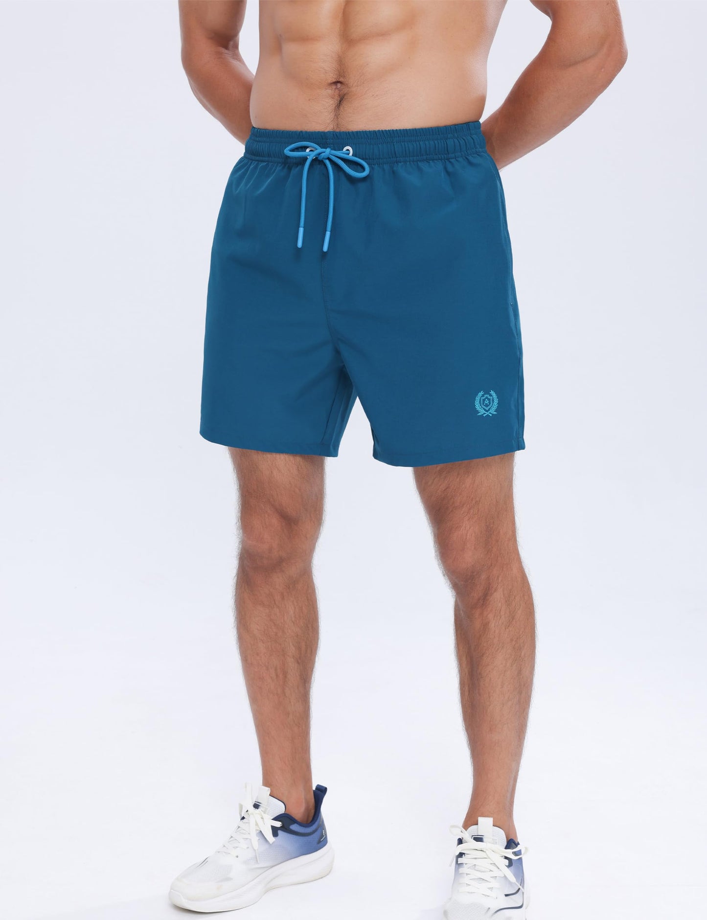 APTRO Mens Swim Trunks 5 inch Board Shorts Quick Dry Bathing Suits with Mesh Lining Beach Swim Shorts with Zipper Pockets Peacock Blue M