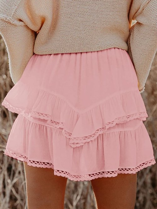 Aoudery Flowy Shorts - Women's Casual Boho Ruffle Tiered Skorts | High Waist Mini Golf & Tennis Shorts