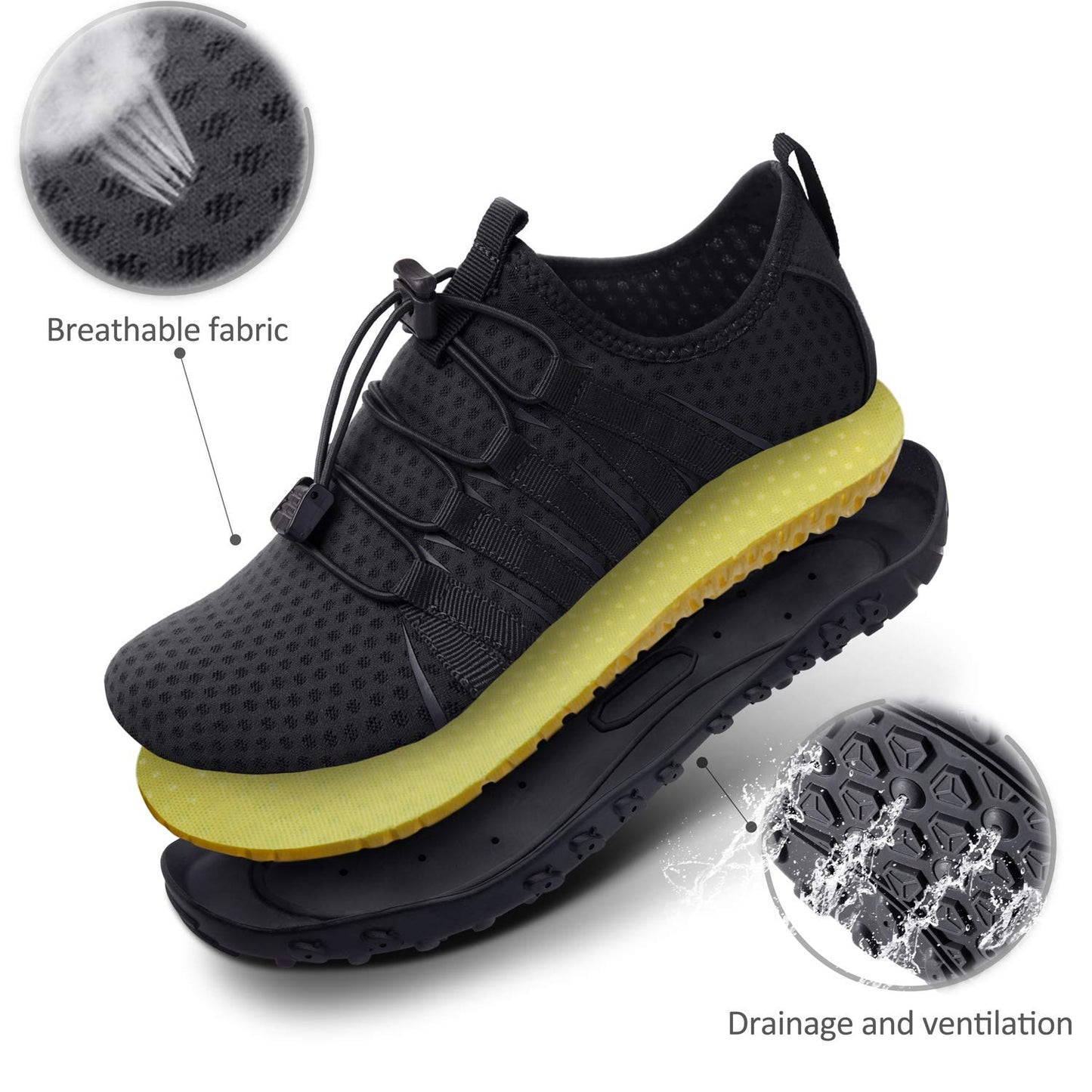 SEEKWAY Water Shoes Sports Quick-Dry Barefoot Aqua Beach Pool Lake Swim Boating Hiking Surfing Men Women 471-Black SP001