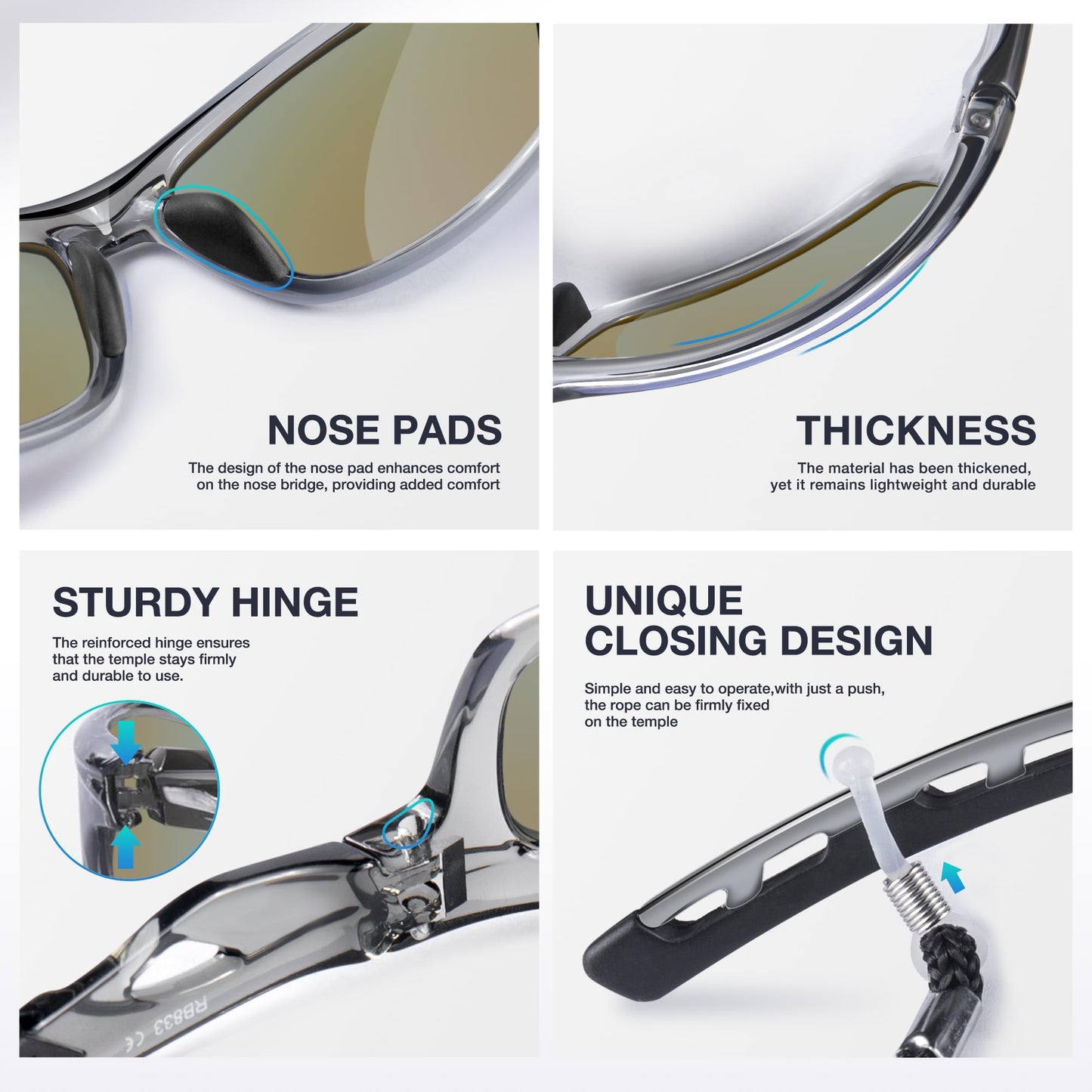 RIVBOS Sunglasses for Men Women Polarized UV Protection Sports Fishing Driving Shades Cycling RB833-transparent Grey ice Blue