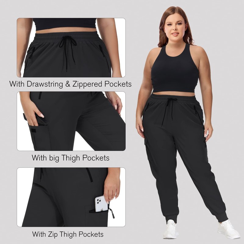 SEKINO Women's Plus Size Cargo Hiking Pants Lightweight Quick Dry Athletic Pants Pockets Black 2X