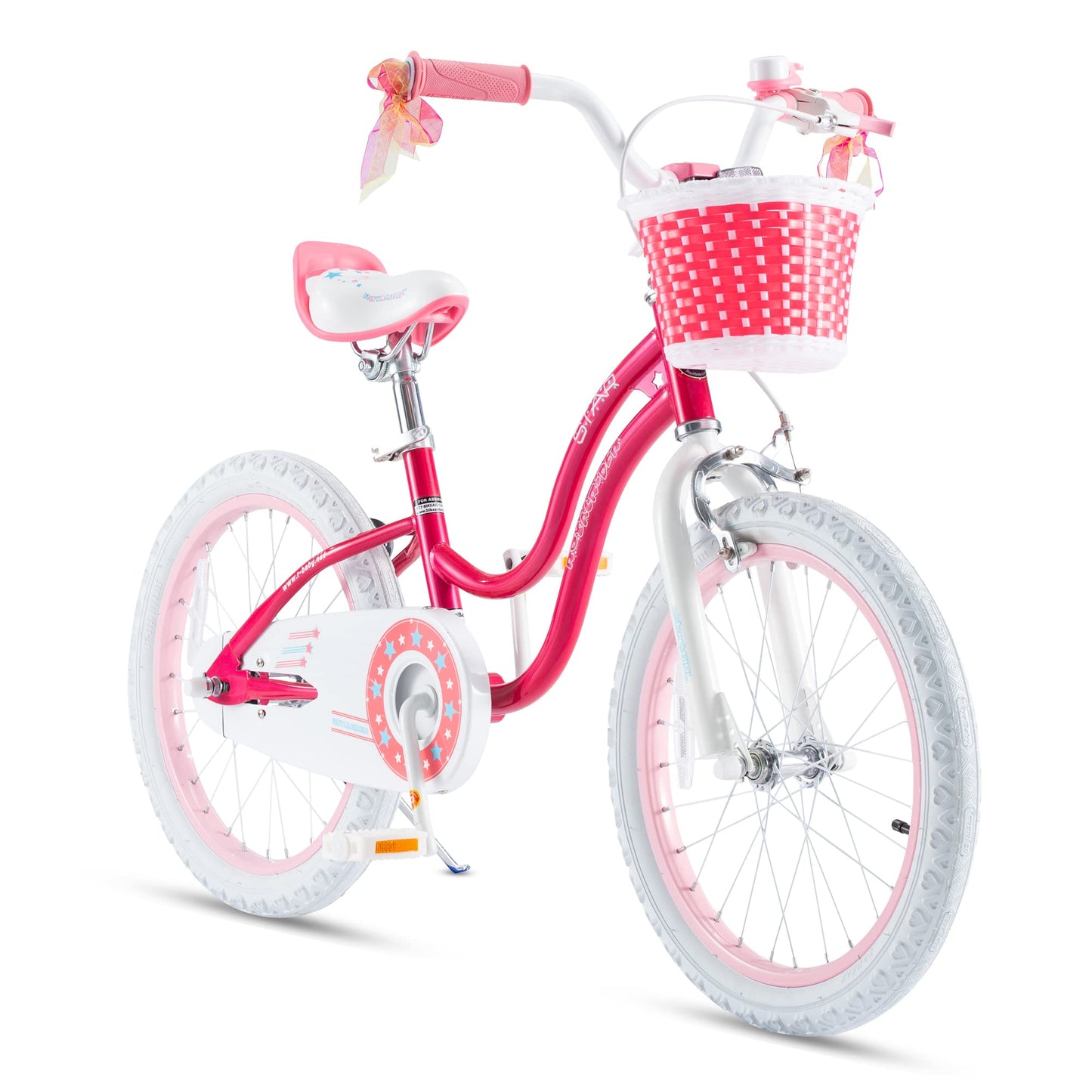 Royalbaby Stargirl Children's Bicycle Outdoor Adventure Ride-On Bike with Kickstand, Adjustable Seat, and Basket, 18 Inch, Pink