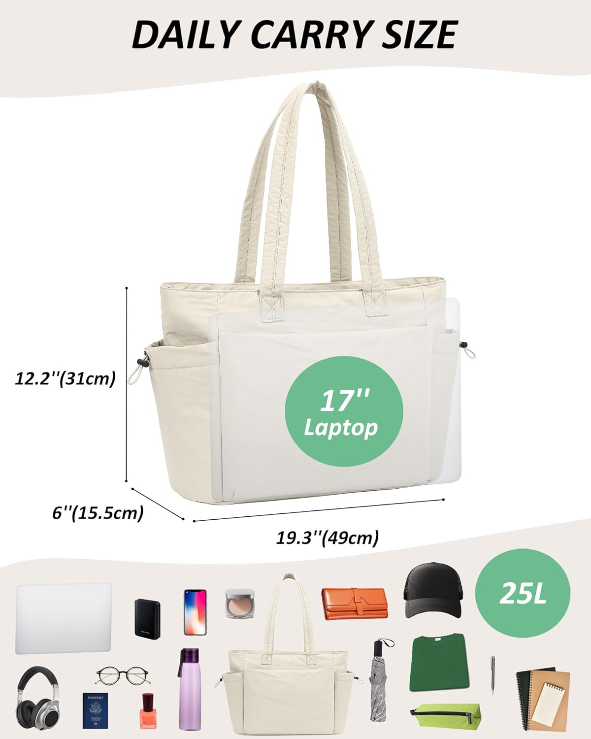 TANTOMI Puffer Tote Bag - Lightweight Quilted Shoulder Bag with Zipper for Work, Travel, School, Gym