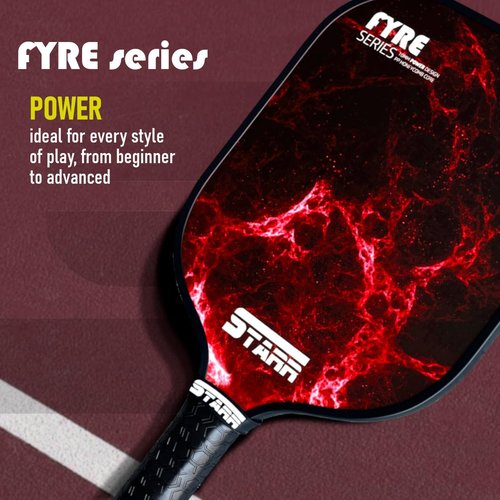 STARR Fyre Series Pickleball Paddle | 10mm Honeycomb Core | Fiber Glass Power Surface (Red)